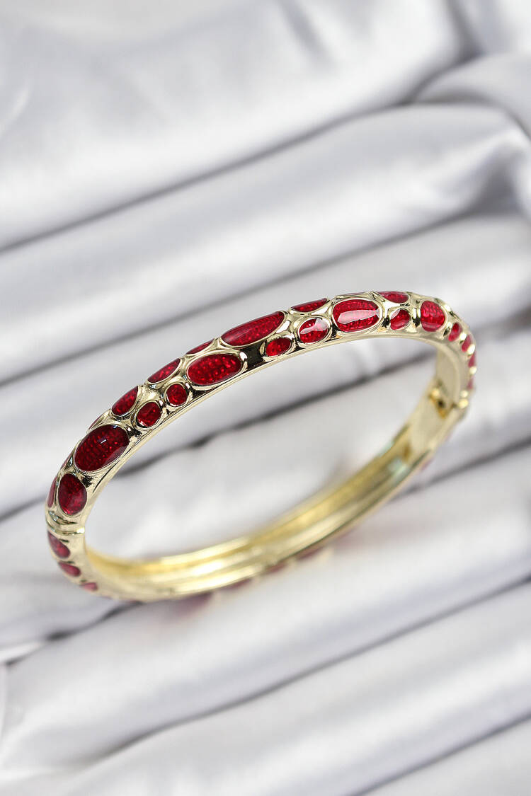 Gold Color Women's Clamp With Enameled Brass Red Honeycomb Motif - Brand: Ebijuteri - Women's Clothing Wholesale - Globality Store