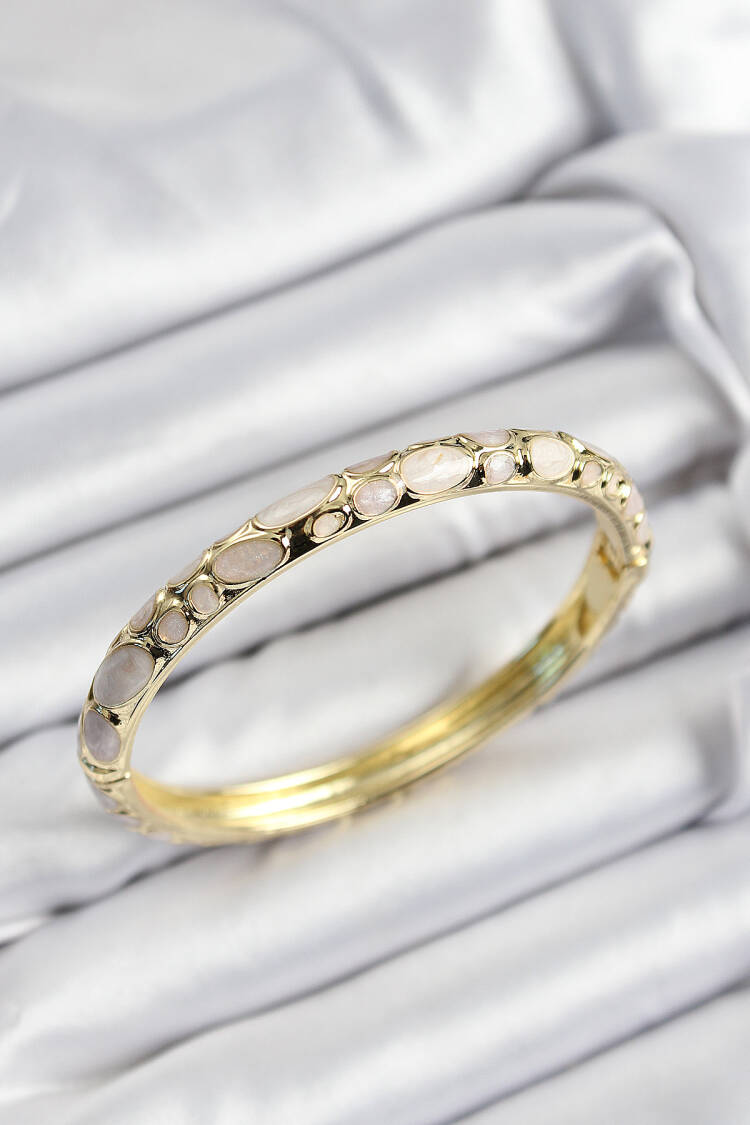 Gold Color Women's Clamp With Enameled Brass Cream Honeycomb Motif - Brand: Ebijuteri - Women's Clothing Wholesale - Globality Store