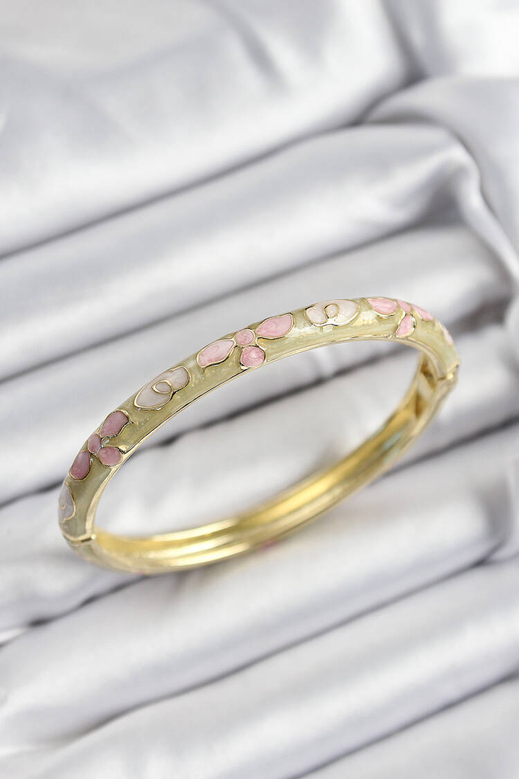 Gold Color Women Clamp With Enamel Brass Pink Mustard And Cream Flower Motif - Brand: Ebijuteri - Women's Clothing Wholesale - Globality Store
