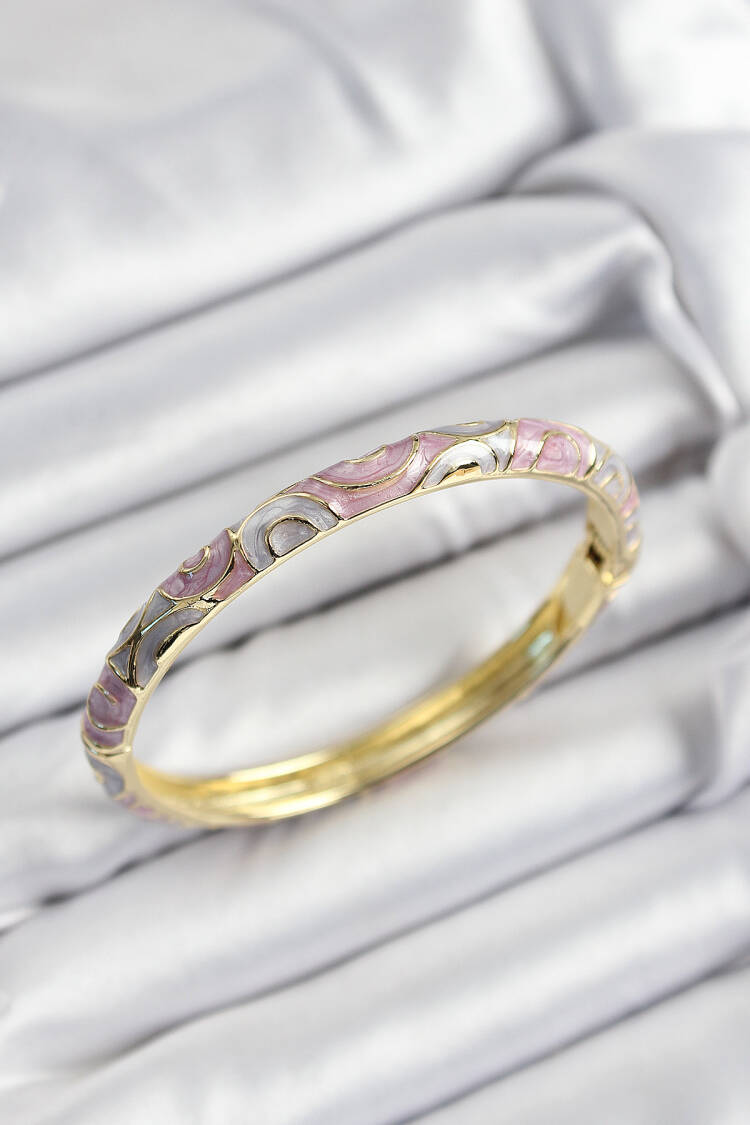 Gold Color Women Clamp With Enameled Brass Grey And Pink Spiral Motif - Brand: Ebijuteri - Women's Clothing Wholesale - Globality Store