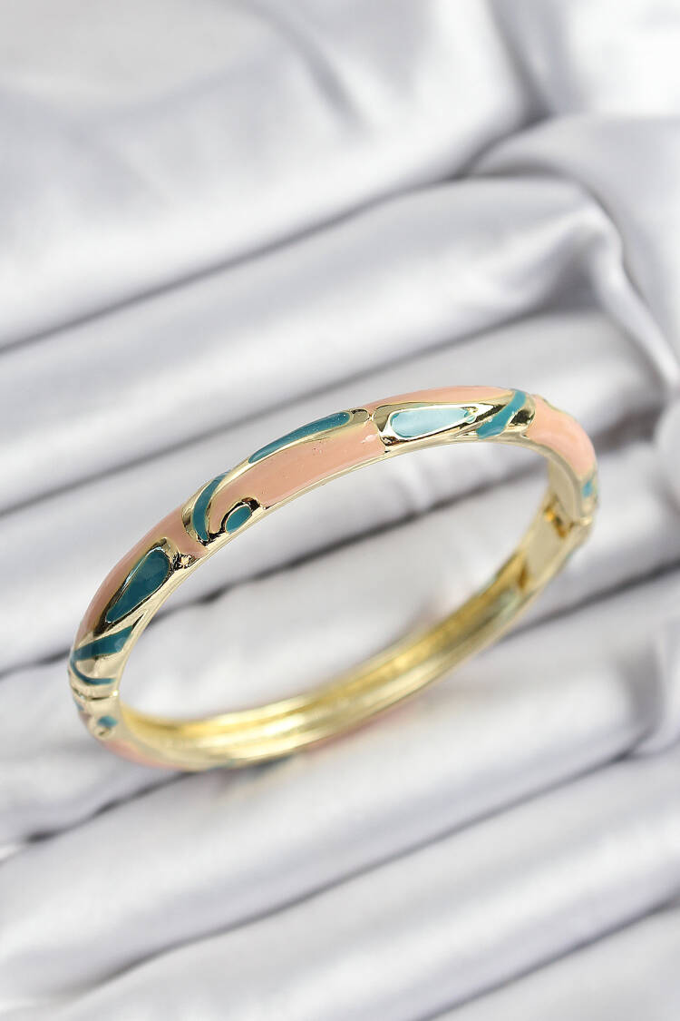 Gold Color Women Clamp With Enameled Brass Cream And Green Marble Motif - Brand: Ebijuteri - Women's Clothing Wholesale - Globality Store