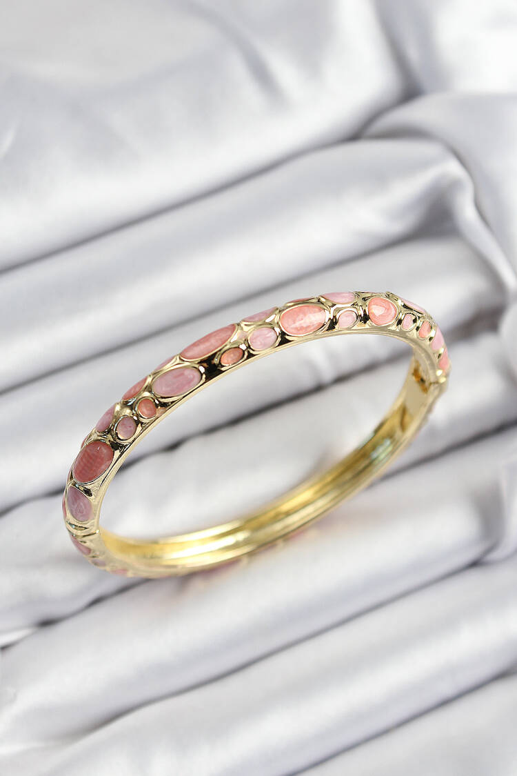 Gold Color Women's Clamp With Enameled Brass Pink Honeycomb Motif - Brand: Ebijuteri - Women's Clothing Wholesale - Globality Store