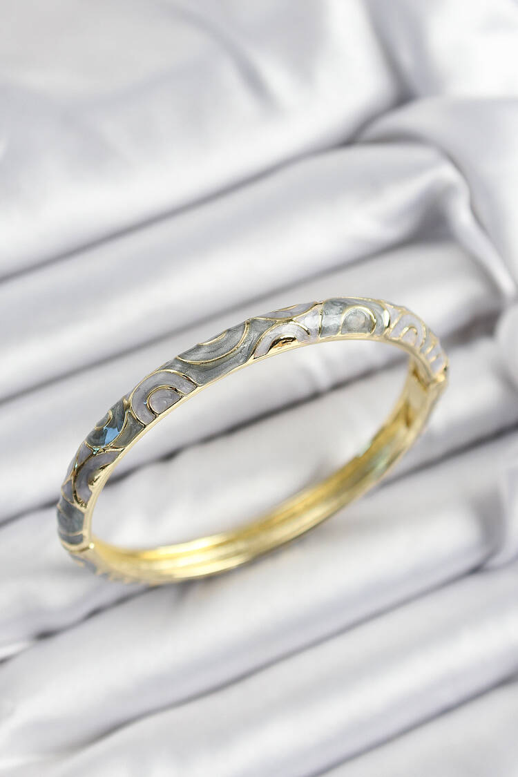 Gold Color Women Clamp With Enameled Brass Grey Spiral Motif - Brand: Ebijuteri - Women's Clothing Wholesale - Globality Store