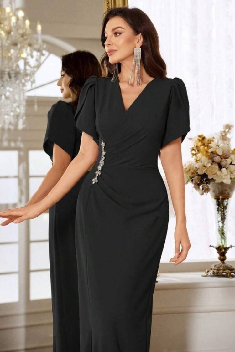 ElegantSheath Dress With Puff Half Sleeves