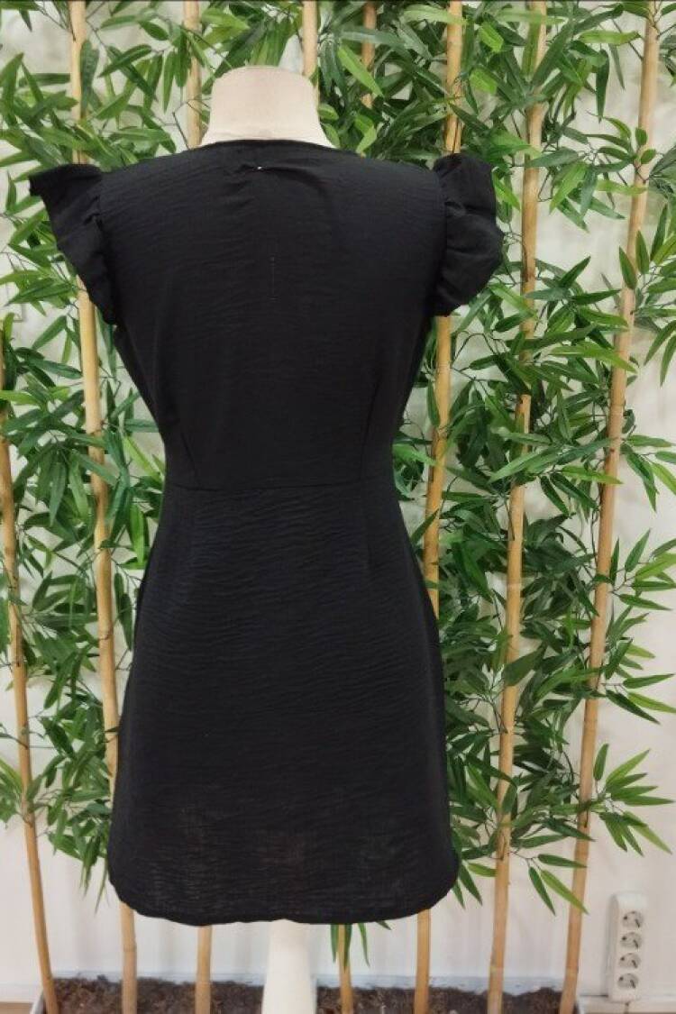Black Fit And Flare Mini Dress With Ruffle Cap Sleeves