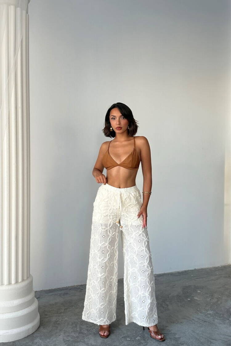 White Boho Elegant Palazzo Pants
