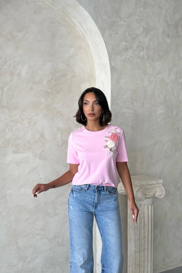 Floral Casual Blouse With Short Sleeves
