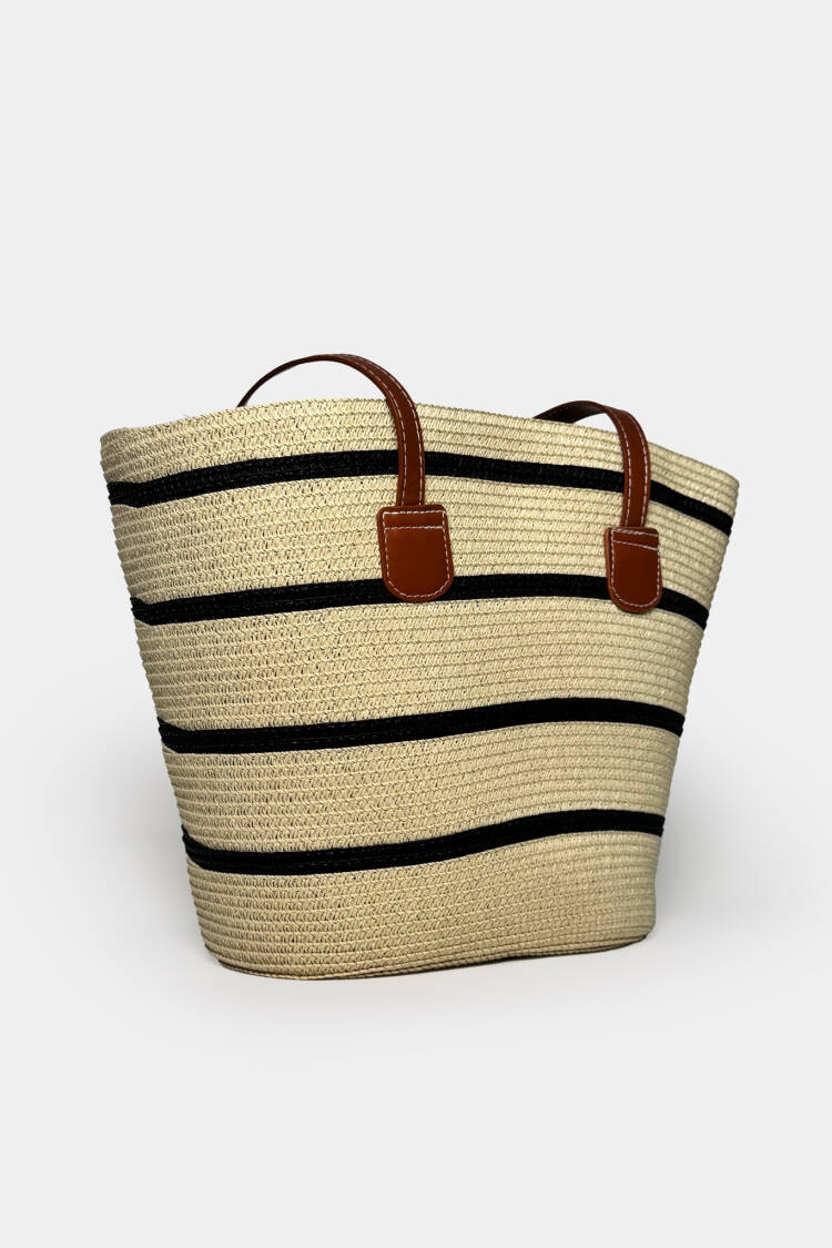 Striped Straw Bag - Beige