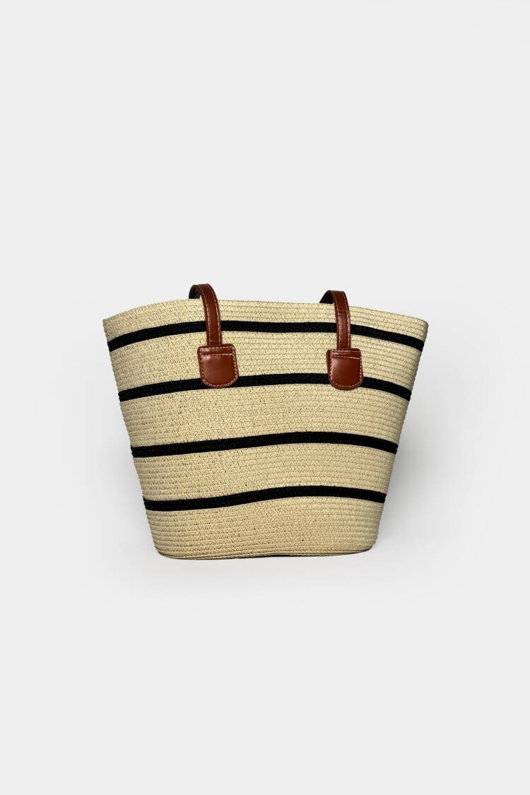 Striped Straw Bag - Beige