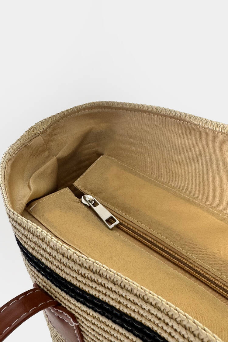 Striped Straw Bag - Beige