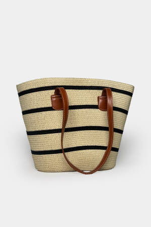 Striped Straw Bag - Beige - Brand: Black Fashion - Women's Clothing Wholesale - Globality Store
