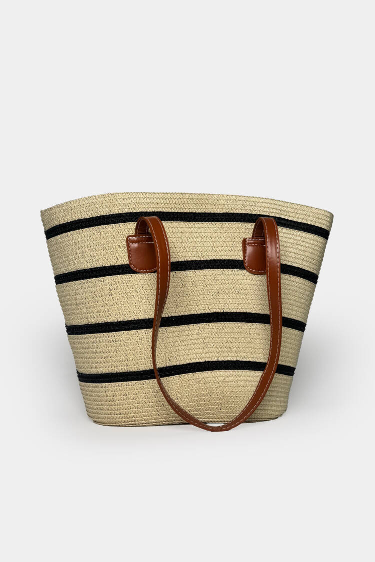 Striped Straw Bag - Beige - Brand: Black Fashion - Women's Clothing Wholesale - Globality Store