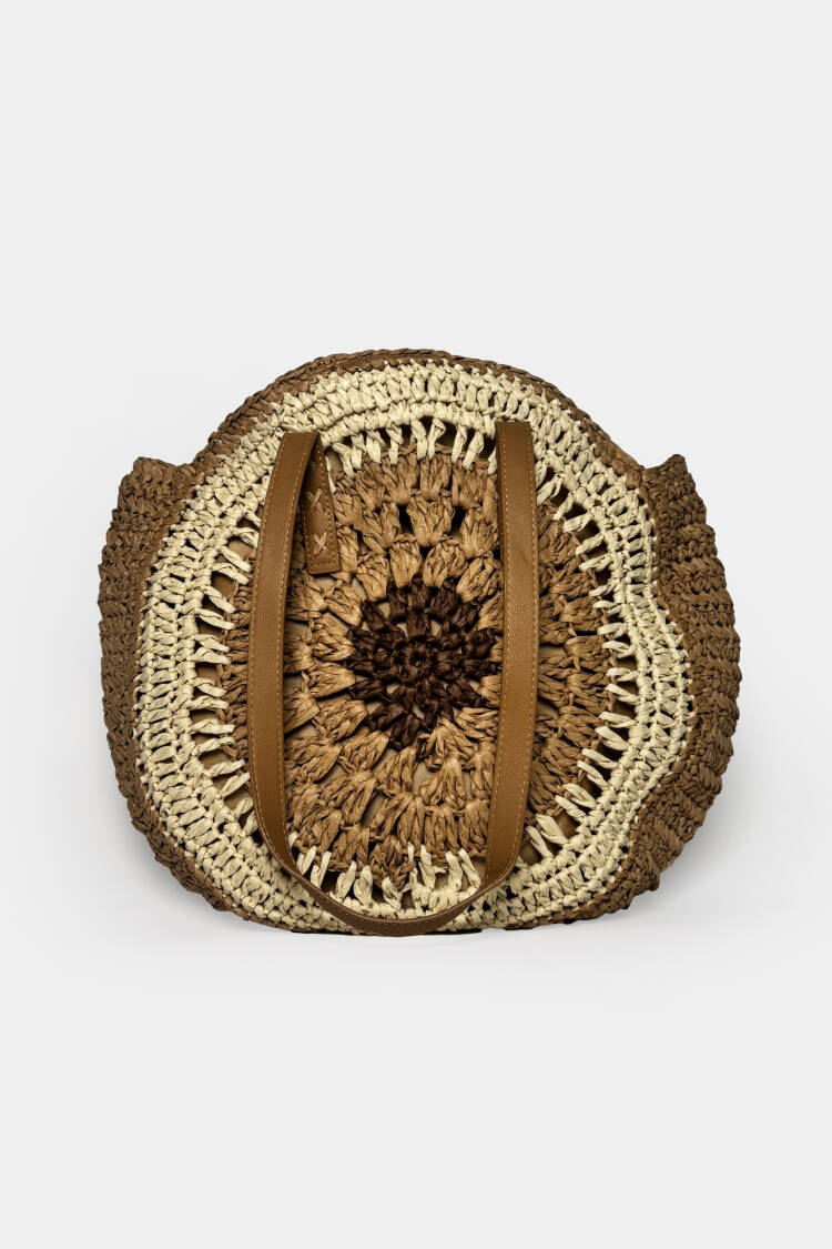 Embroidery Detail Straw Bag - Beige