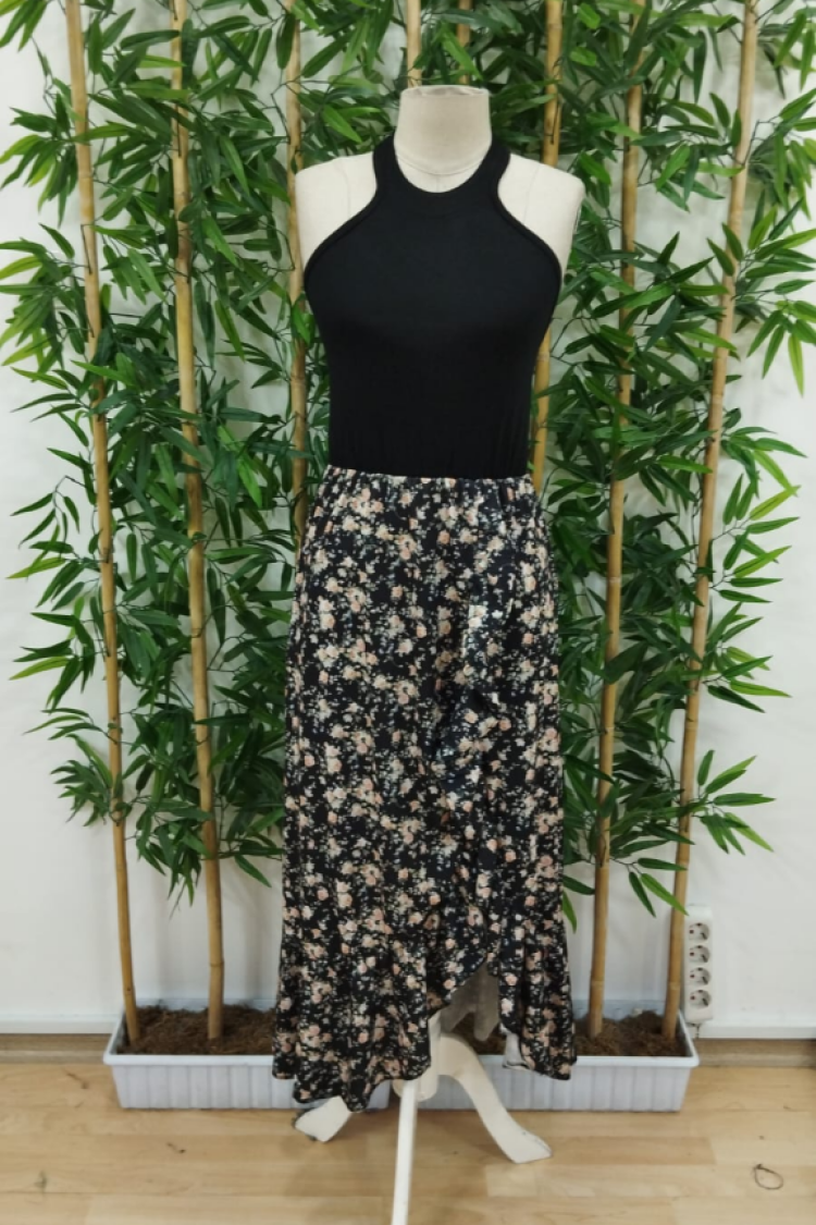 Black Fit And Flare Midi Dress With Halter Neck