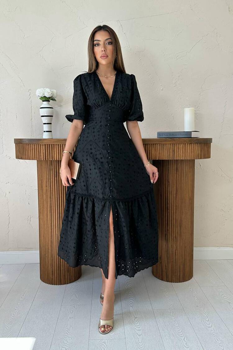 ElegantFit And Flare Dress With Puff Sleeves - Brand: Elisa - Women's Clothing Wholesale - Globality Store