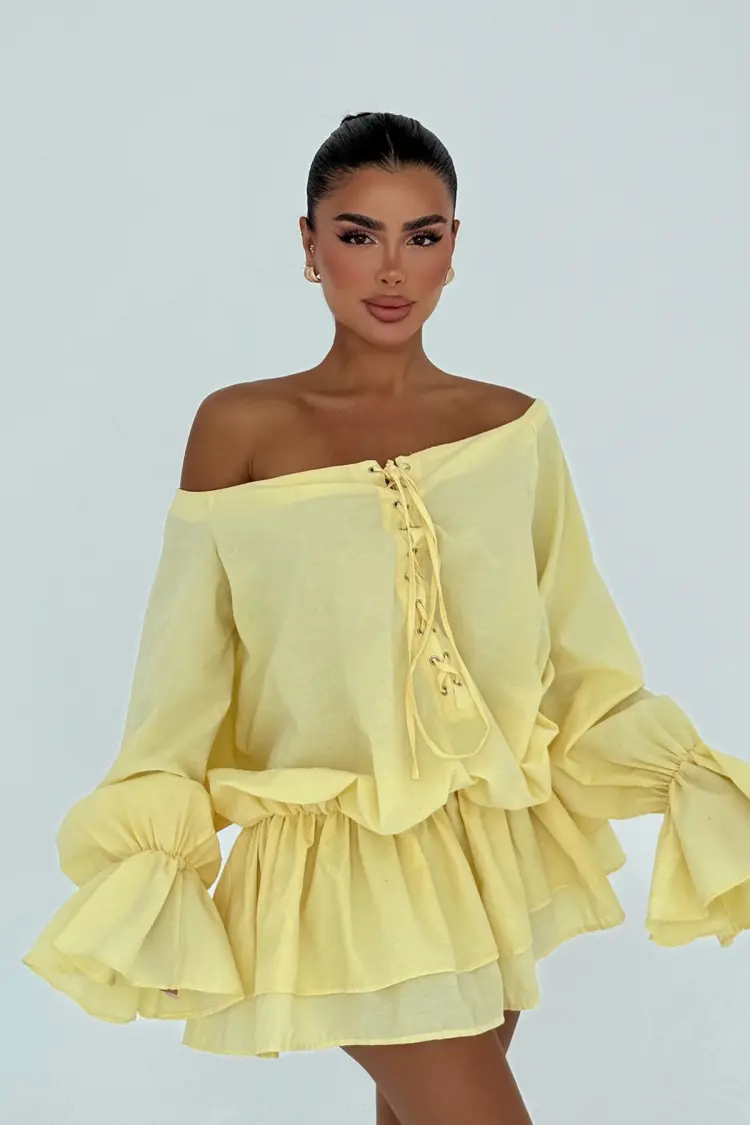Babydoll Mini Dress With Bell Sleeves