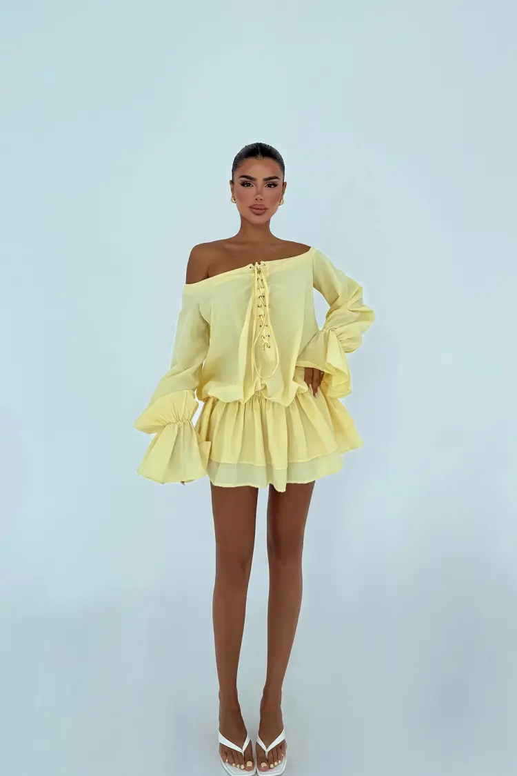 Babydoll Mini Dress With Bell Sleeves - Brand: EYYO ATELIER - Women's Clothing Wholesale - Globality Store