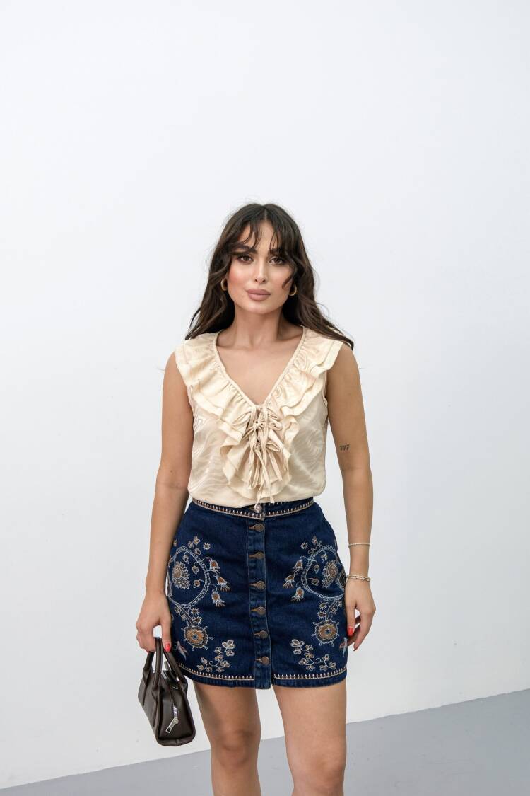 Blouse With Plunging Neck And Animal Print