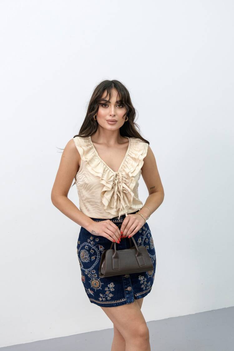 Blouse With Plunging Neck And Animal Print