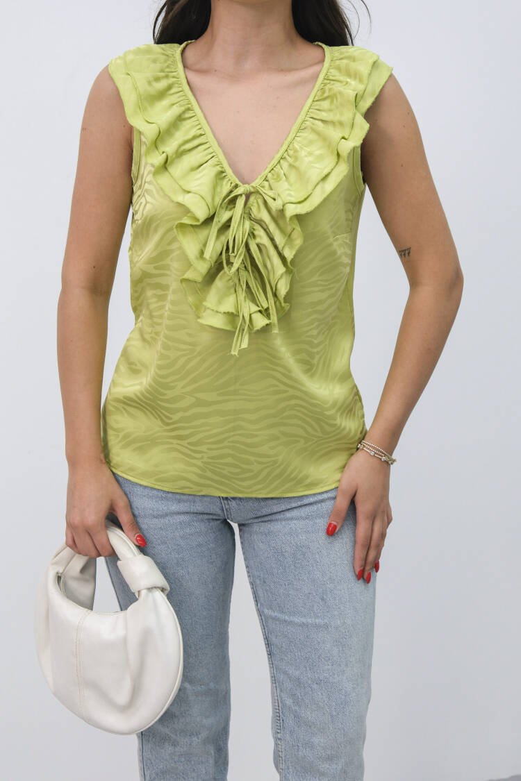 Blouse With Plunging Neck And Cap Sleeves