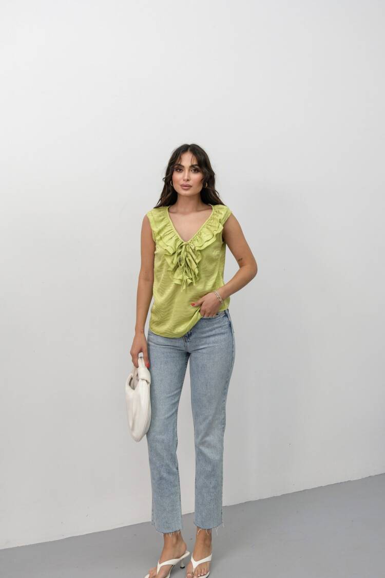 Blouse With Plunging Neck And Cap Sleeves