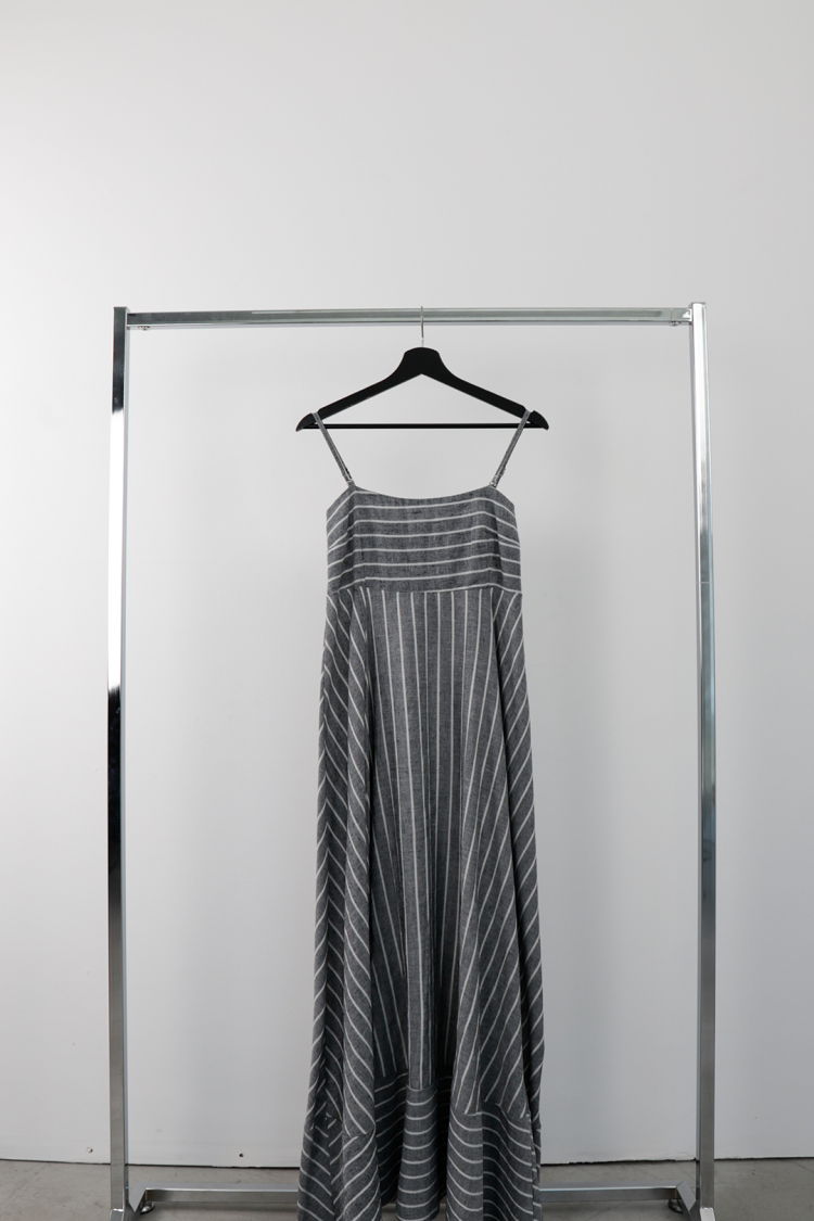 Grey Striped Sleeveless Maxi Slip Dress - Brand: Cream Rouge - Women's Clothing Wholesale - Globality Store
