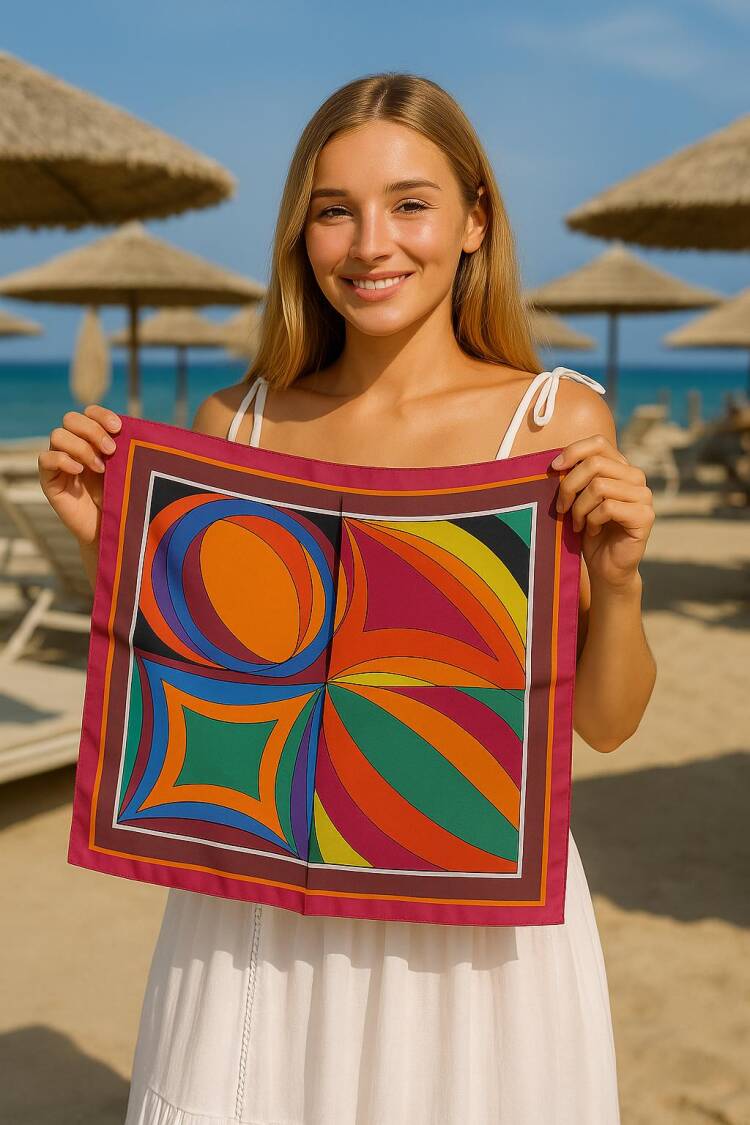 Fuchsia Shawl With Color Block Geometric Design - Brand: Axesoire - Women's Clothing Wholesale - Globality Store
