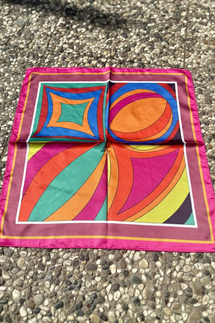 Fuchsia Shawl With Color Block Geometric Design
