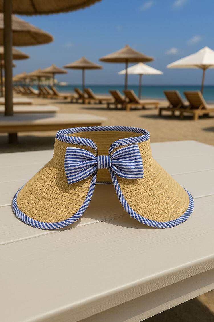 Beige Hat – Striped Casual Beach Summer Hat - Brand: Axesoire - Women's Clothing Wholesale - Globality Store