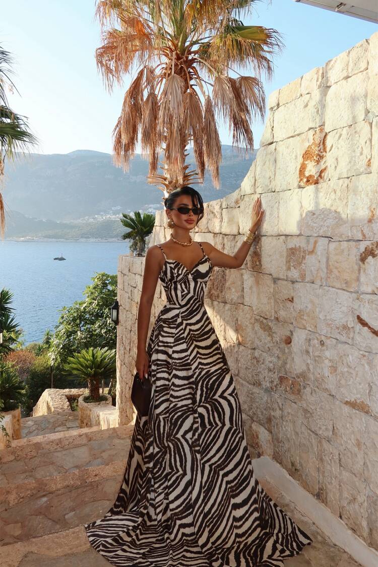 Black Zebra Print Fit And Flare Dress