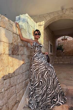 Black Zebra Print Fit And Flare Dress