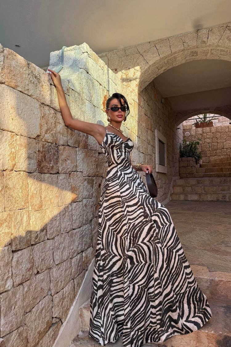 Black Zebra Print Fit And Flare Dress