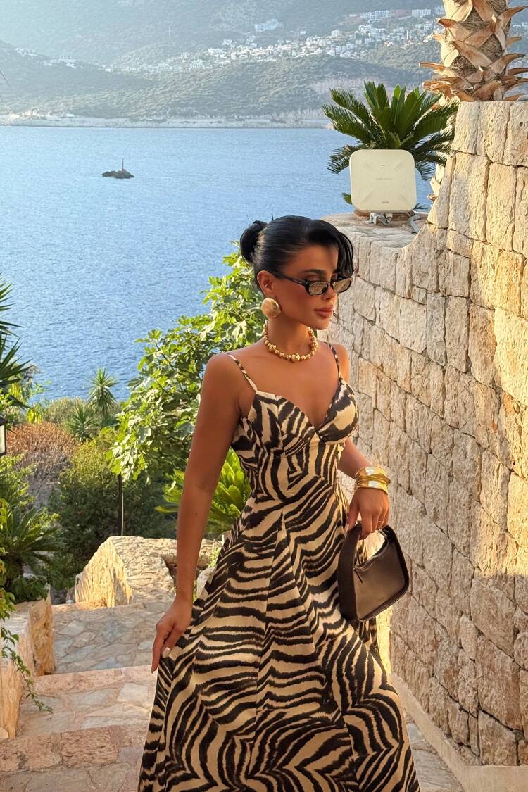 Black Zebra Print Fit And Flare Dress