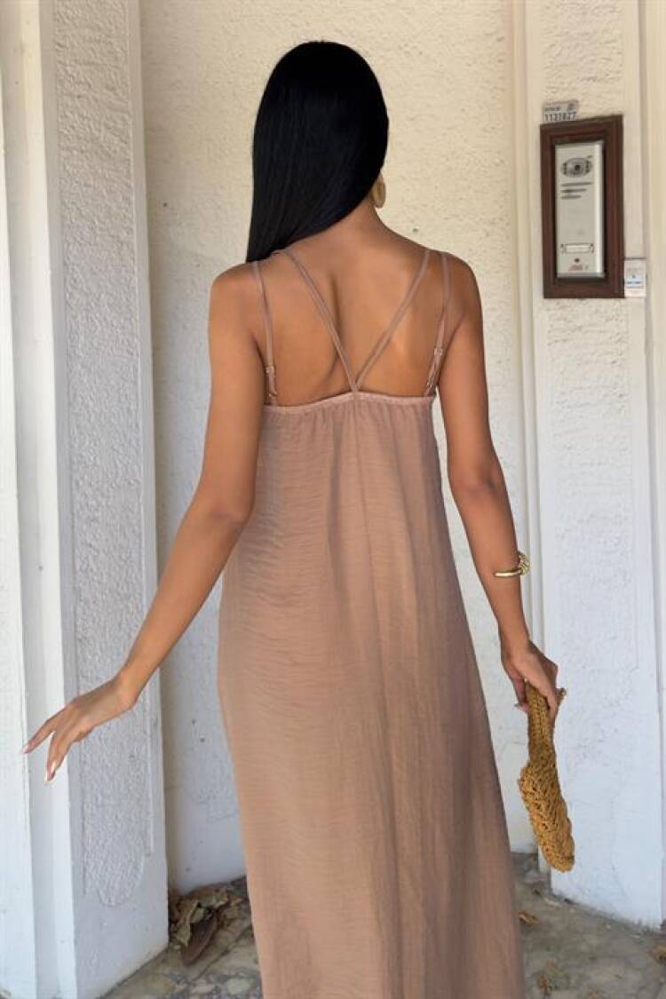 Beige Elegant Slip Dress With V-Neck