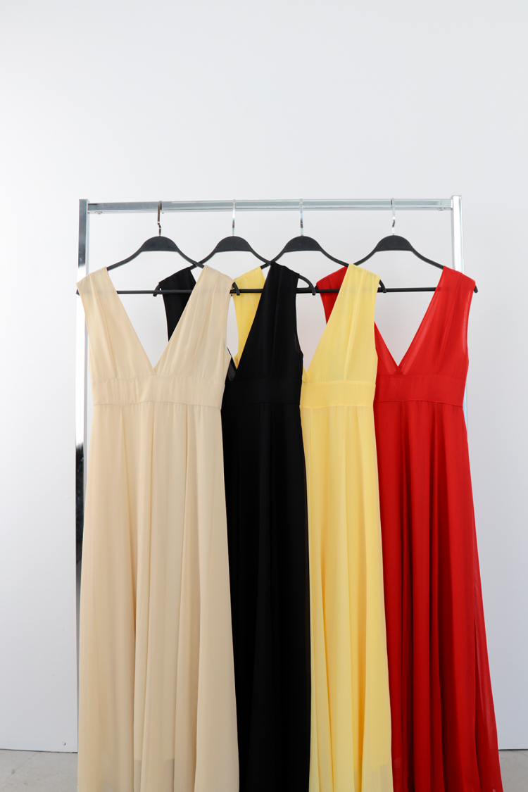 C01y52101054 Dress Deep V Neck Chiffon