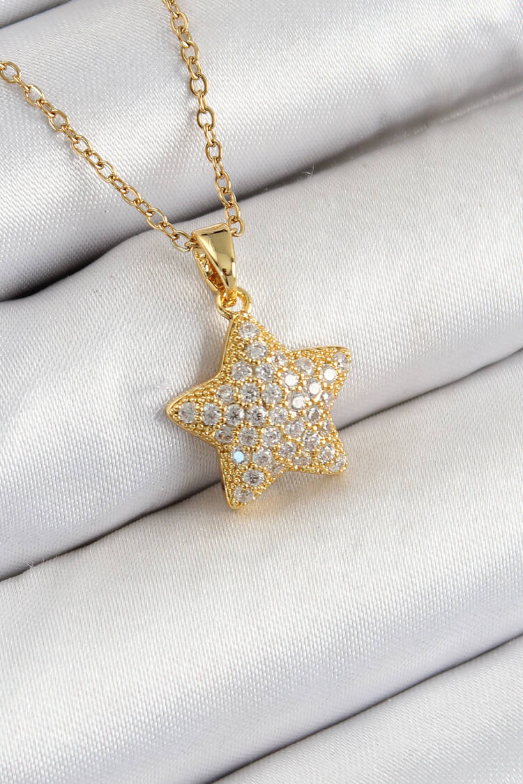 316l Steel Zircon Stone Star Model Gold Color Women Necklace - Brand: Ebijuteri - Women's Clothing Wholesale - Globality Store