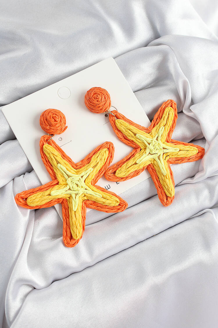Brass Orange Starfish Model Gold Color Women Straw Earrings - Brand: Ebijuteri - Women's Clothing Wholesale - Globality Store