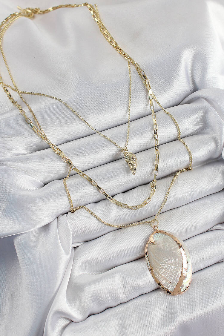 Brass Multi Chain Oyster Pattern Gold Color Women Necklace