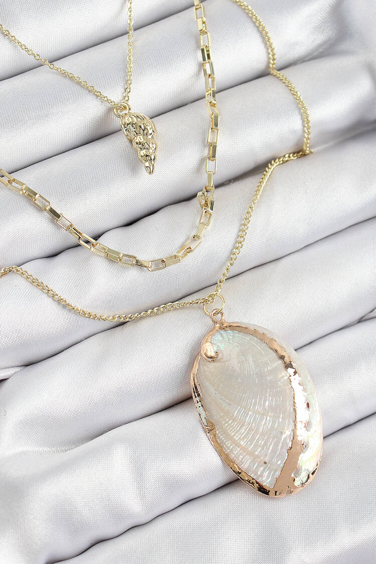 Brass Multi Chain Oyster Pattern Gold Color Women Necklace