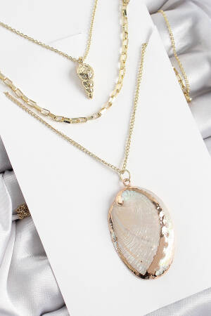Brass Multi Chain Oyster Pattern Gold Color Women Necklace - Brand: Ebijuteri - Women's Clothing Wholesale - Globality Store