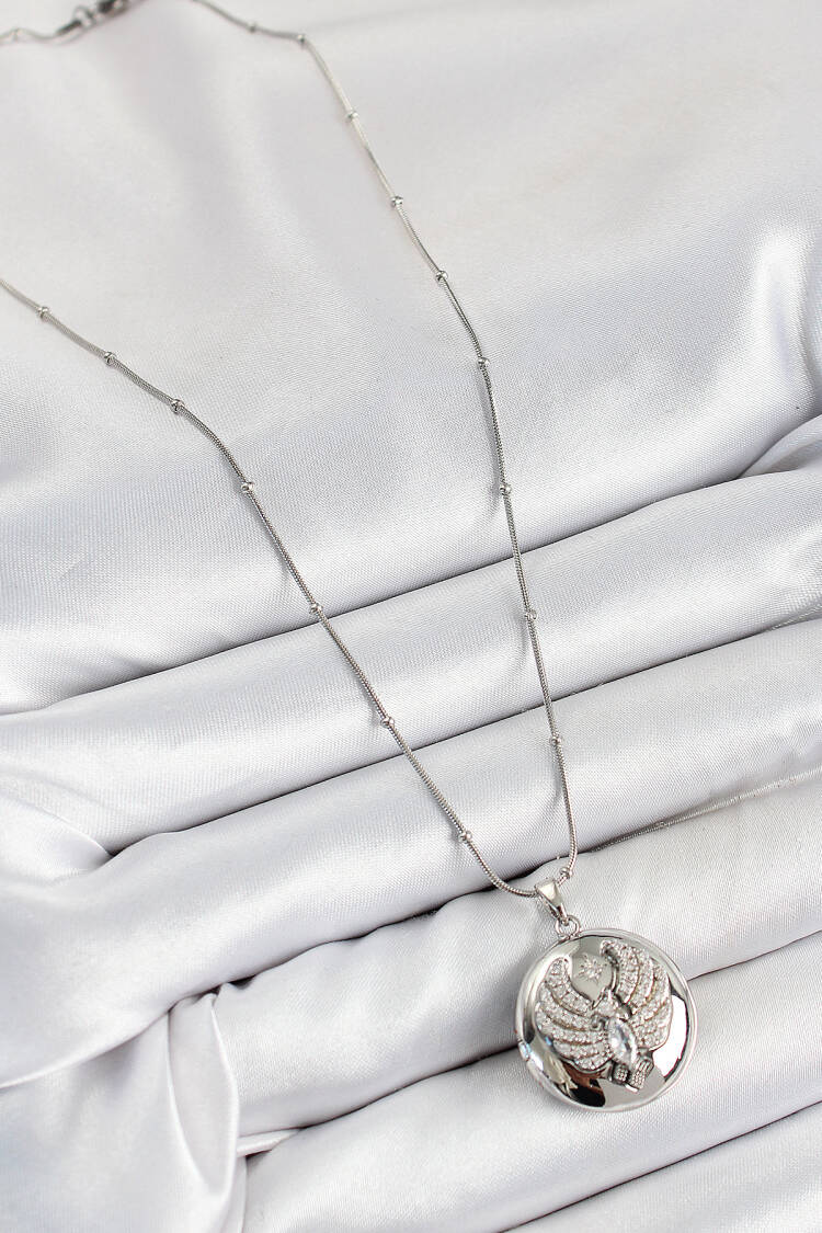 316l Steel Chain Openable Phoenix Model Zircon Stone Silver Color Women Necklace