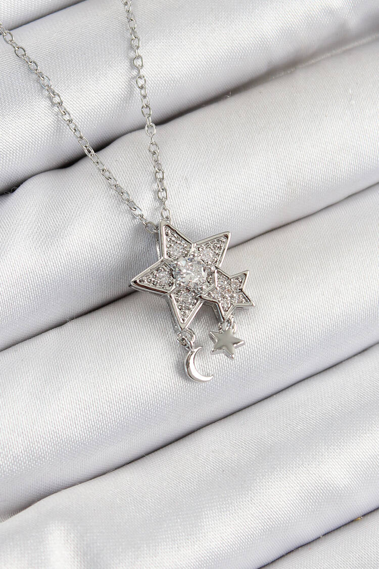 316l Steel Zircon Stone Rocking Star Model Silver Color Women Necklace - Brand: Ebijuteri - Women's Clothing Wholesale - Globality Store