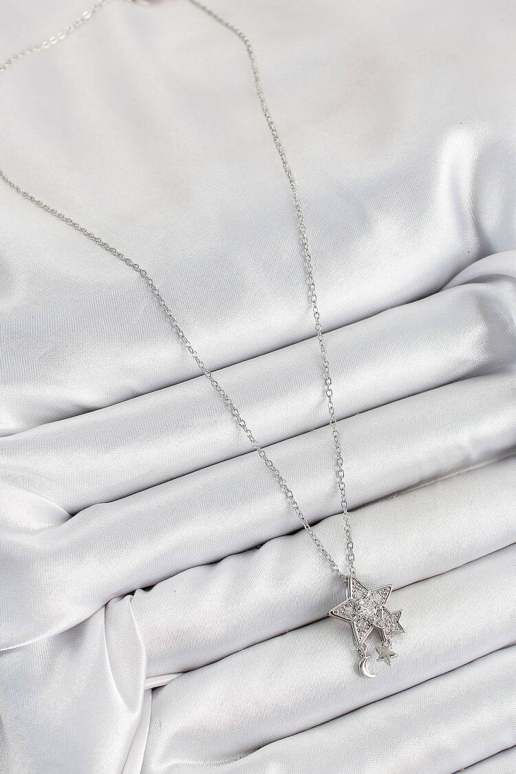 316l Steel Zircon Stone Rocking Star Model Silver Color Women Necklace