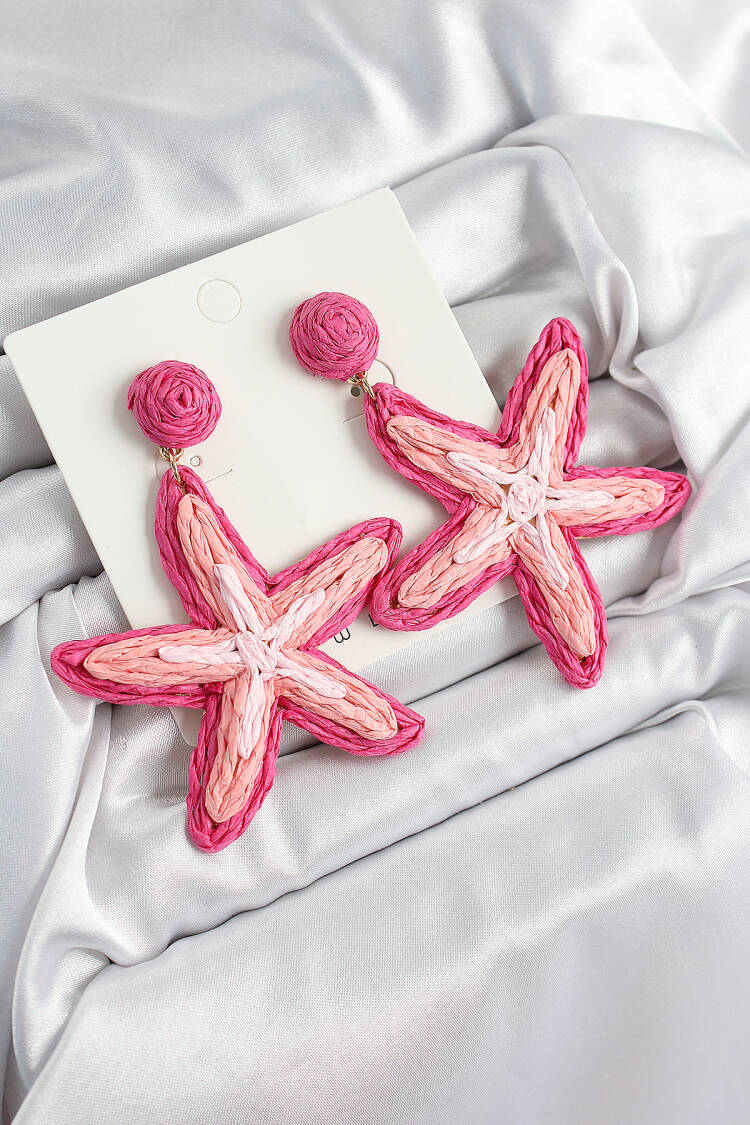 Brass Pink Starfish Model Gold Color Women Straw Earrings - Brand: Ebijuteri - Women's Clothing Wholesale - Globality Store