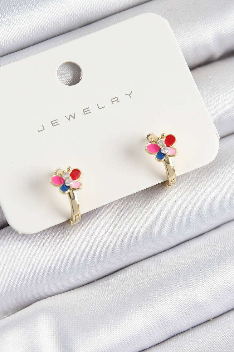 Brass Zircon Stone Butterfly Model Gold Color Kids Earrings - Brand: Ebijuteri - Women's Clothing Wholesale - Globality Store