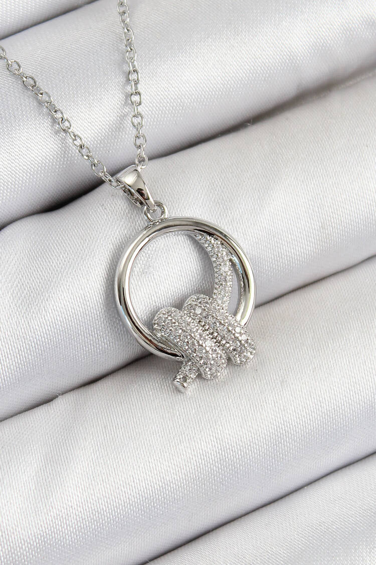 316l Steel Zircon Stone Knot Model Silver Color Women Necklace - Brand: Ebijuteri - Women's Clothing Wholesale - Globality Store