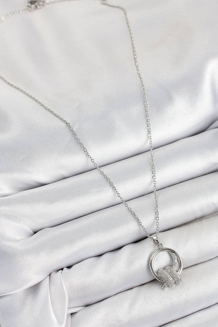 316l Steel Zircon Stone Knot Model Silver Color Women Necklace