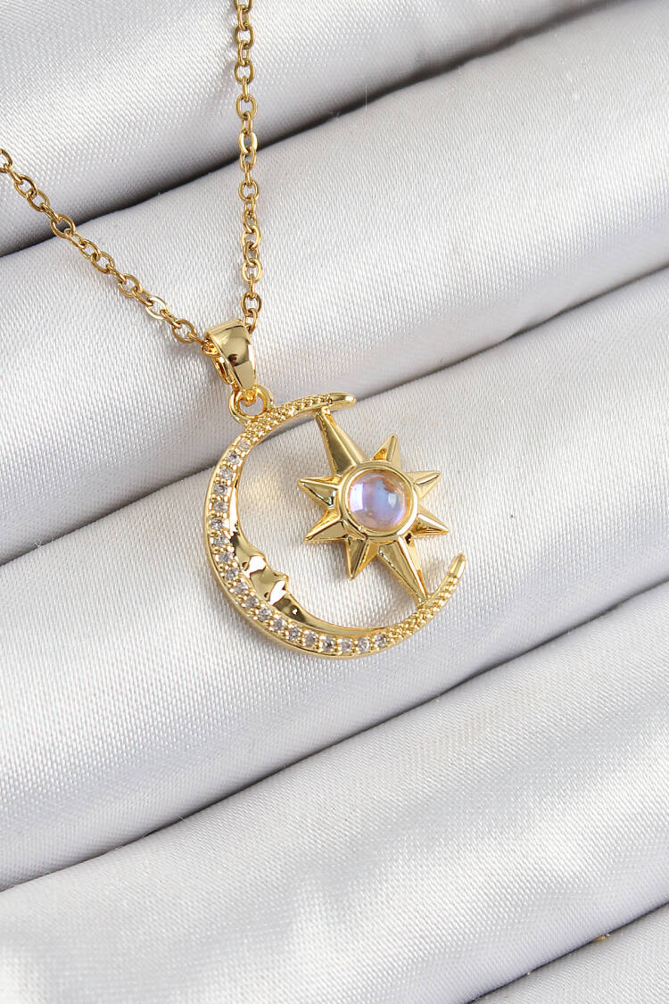 316l Steel Zircon Stone Pole Starry Crescent Model Gold Color Women Necklace - Brand: Ebijuteri - Women's Clothing Wholesale - Globality Store