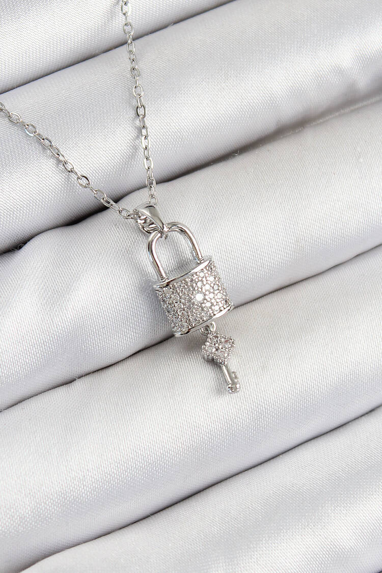 316l Steel Zircon Stone Lock And Rocking Key Model Silver Color Women Necklace - Brand: Ebijuteri - Women's Clothing Wholesale - Globality Store