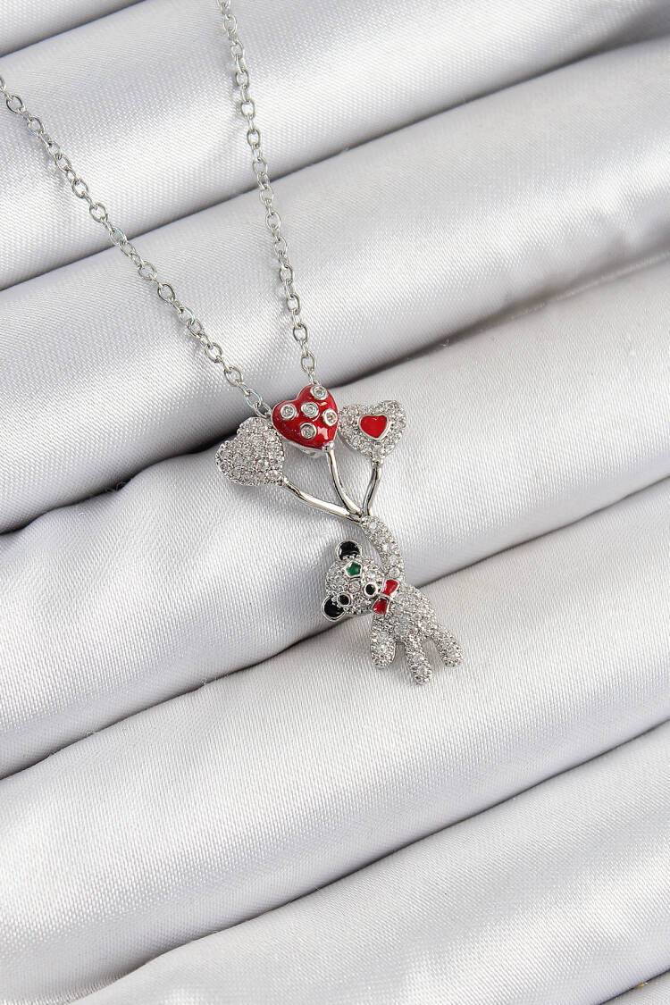 316l Steel Zircon Stone Flying Balloon Teddy Bear Pattern Silver Color Women Necklace - Brand: Ebijuteri - Women's Clothing Wholesale - Globality Store